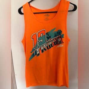 Bright Orange Graphic Men's Tank Top with Teal Print